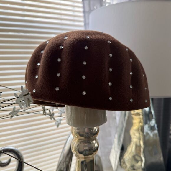 VTG Brown Wool Rhinestone Studded Hat main image 16